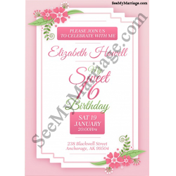 sweet sixteen birthday invitation card, pink floral theme birthday invitation card for elders