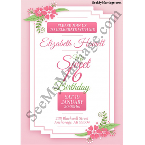 Hollywood Sweet Sixteen Invite Card With Royal Pink Background Decorated With Florals