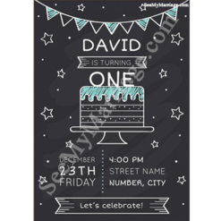 Party In The Name Of Cutie - With Blackboard Theme And Balloons First Birthday Invite Card