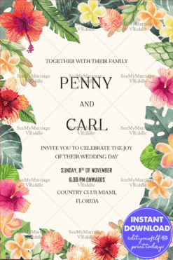 Save The Date E-card With Spring Theme Multi Watercolour Flowers And Leaves Decorations