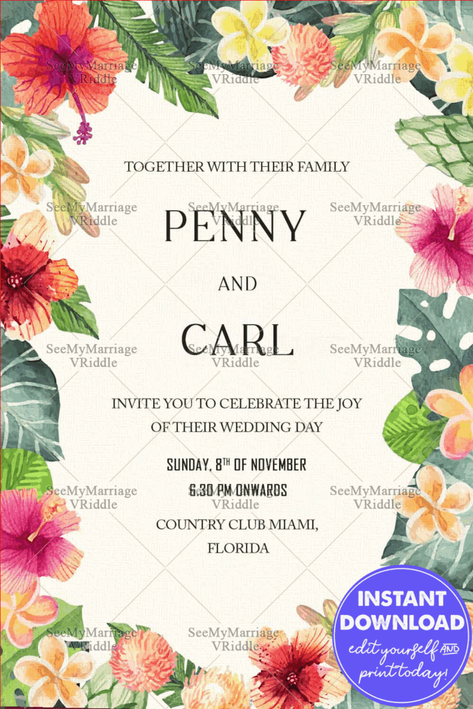 Save The Date E-card With Spring Theme Multi Watercolour Flowers And Leaves Decorations