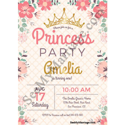 pincess theme birthday card, birthday invitation for girl, 1st birthday invitation, pink theme birthday card for girl