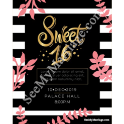 Teen - Age A Black And White Leafy Decorated Birthday Invite Card