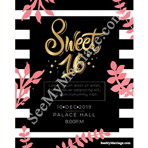 black stripes theme birthday card, sweet 16 birthday invitation card, teenage theme birthday invitation card