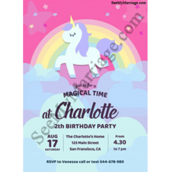The Night Way Unicorn - Birthday Invite With Clouds Background In Splashing Rainbow Theme E-card