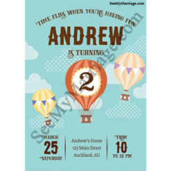 Under The Stars - Hot Air Balloon Theme Birthday Party Invite Card