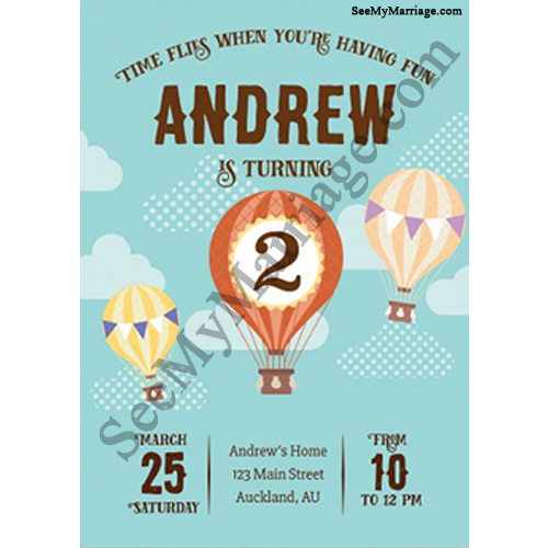 Under The Stars - Hot Air Balloon Theme Birthday Party Invite Card