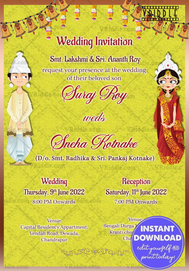 Traditional Bengali Theme Whatsapp Wedding Invitation Card