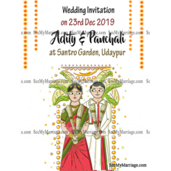 Adhasiya Kalyanam - Cartoon Theme Cute Couple Standing At Wedding Venue Decorated With Florals