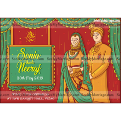 Baar Baar Dekho - Funky Red Color Punjabi Theme Invite Card Decorated With Wedding Stage Background Punjabi Couple And Hanging
