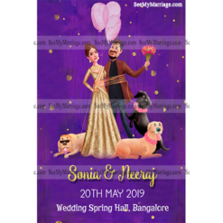 Love Melody - Royal Purple Theme And Wedding Couple Tied Together With A Love Rope With Love Balloons And Dogs