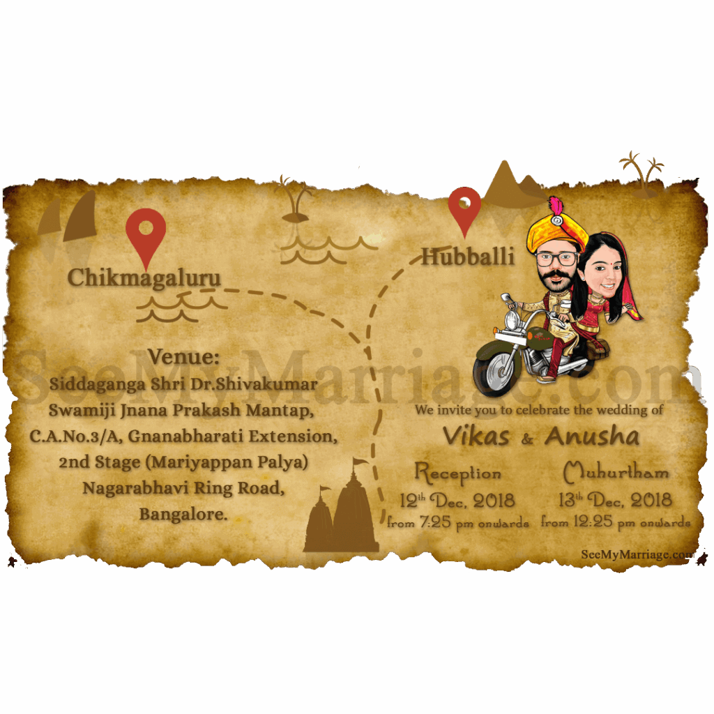 Treasure Map Theme Couple Caricature Unique Save The Date Wedding E-card