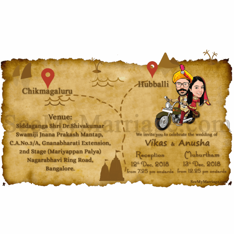 Treasure Map Theme Couple Caricature Unique Save The Date Wedding E-card