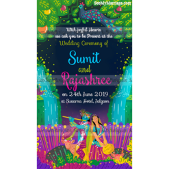Vrindaavan - Radha Krishna Theme Invite Card Garden Background With Peacocks And Florals