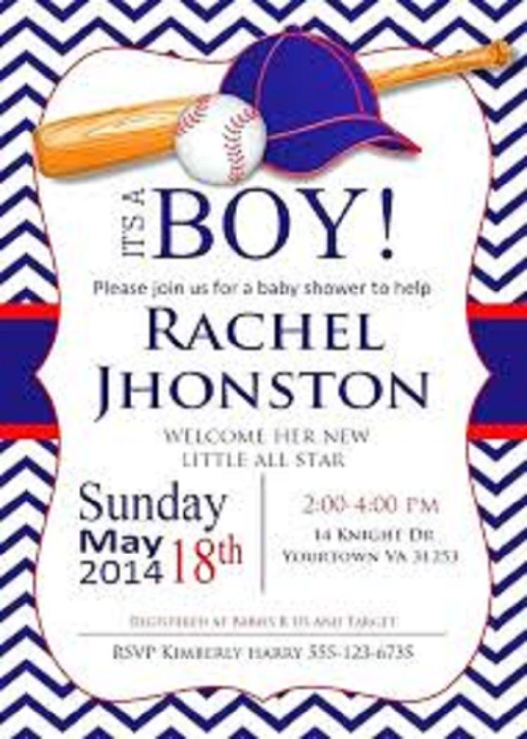 Get Set Go Base Ball Theme Baby Shower Invitation Card With Bat, Hat And Ball In Retro Blue Background