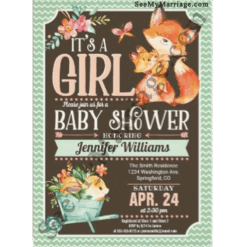 Little Django Cute Fox Baby Girl With Mommy Fox In Brown Board Background Fox Theme Baby Shower Invitation Card