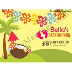 Luau Aloha Water Colored Hawaii Beach Theme Baby Shower Invite Whatsapp E-card
