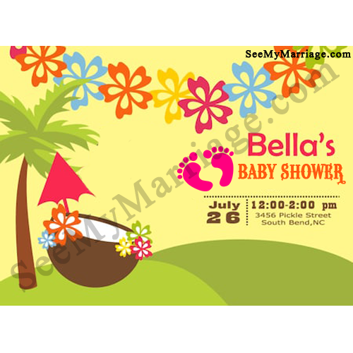 Luau Aloha Water Colored Hawaii Beach Theme Baby Shower Invite Whatsapp E-card
