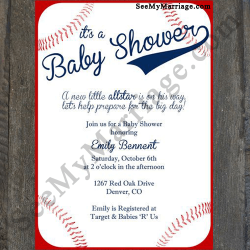 Kudos Its A Baby Boy Red Bordered Base Ball Theme Baby Shower Invitation Card With Ball In Background