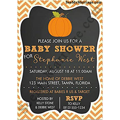 Little Pumpkin Fall Baby Theme Black Background With Pumpkin Baby Shower Invitation Card