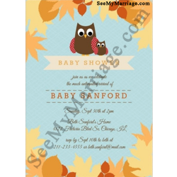 Baby owl, mother owl baby shower invites, forest, trees, birds invites, black bird