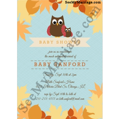 Baby owl, mother owl baby shower invites, forest, trees, birds invites, black bird