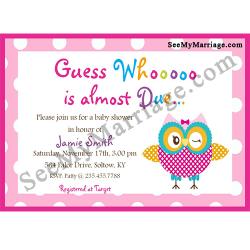 Tickled Pink Baby Owl Baby Shower Invitation Card With White Background And Pink Bubble Border
