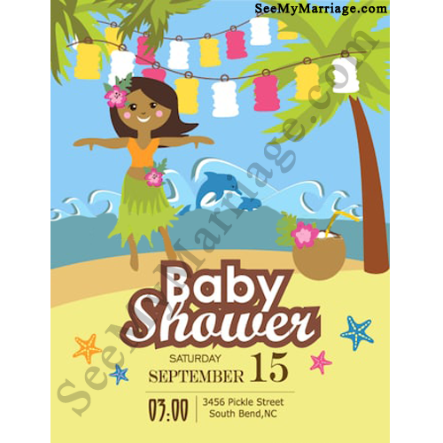 My Little Dolphin Beach Theme Luau Aloha Style Baby Shower Invite Whatsapp E-card With Hanging Paper Lights