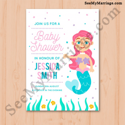 Little Twinkle Princess Of Petals White Star Fish Background Mermaid Theme Baby Shower Invitation Card