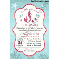 A Sprinkle Of Fairy Dust Mermaid Theme Deep Sea Ocean Background With Seahorses And Star Fish Baby Shower Invitation Card