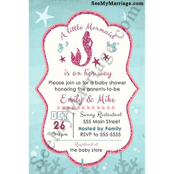 A Sprinkle Of Fairy Dust Mermaid Theme Deep Sea Ocean Background With Seahorses And Star Fish Baby Shower Invitation Card