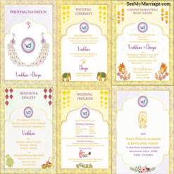 Creamy Texture Layered Peacock Designed Gold Plated Wedding Programe List Pdf Invite