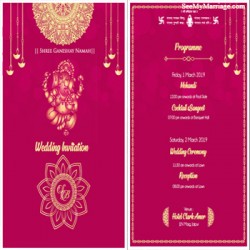 Pink theme ganesha wedding pdf invitation cards, golden lantern, circle design save the date pdf