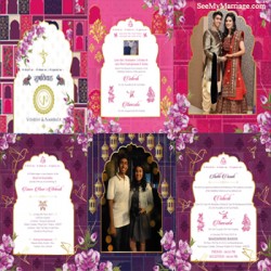 Pink theme royal wedding invitation cards with photo, Floral decorated wedding PDF