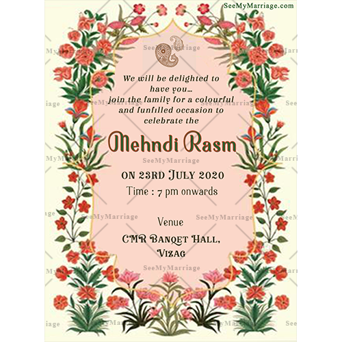Simple Floral Mehndi Rasm Modern Decorative Unique Whatsapp Card
