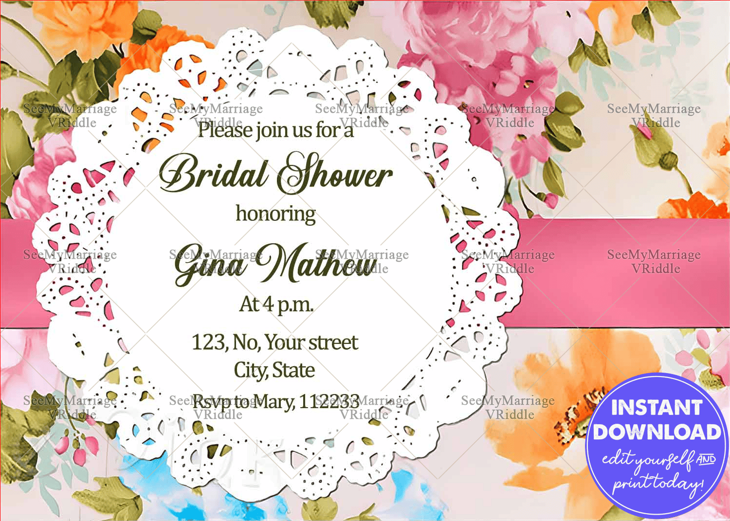 Floral Bridal Shower Mehendi Sangeet Invitation