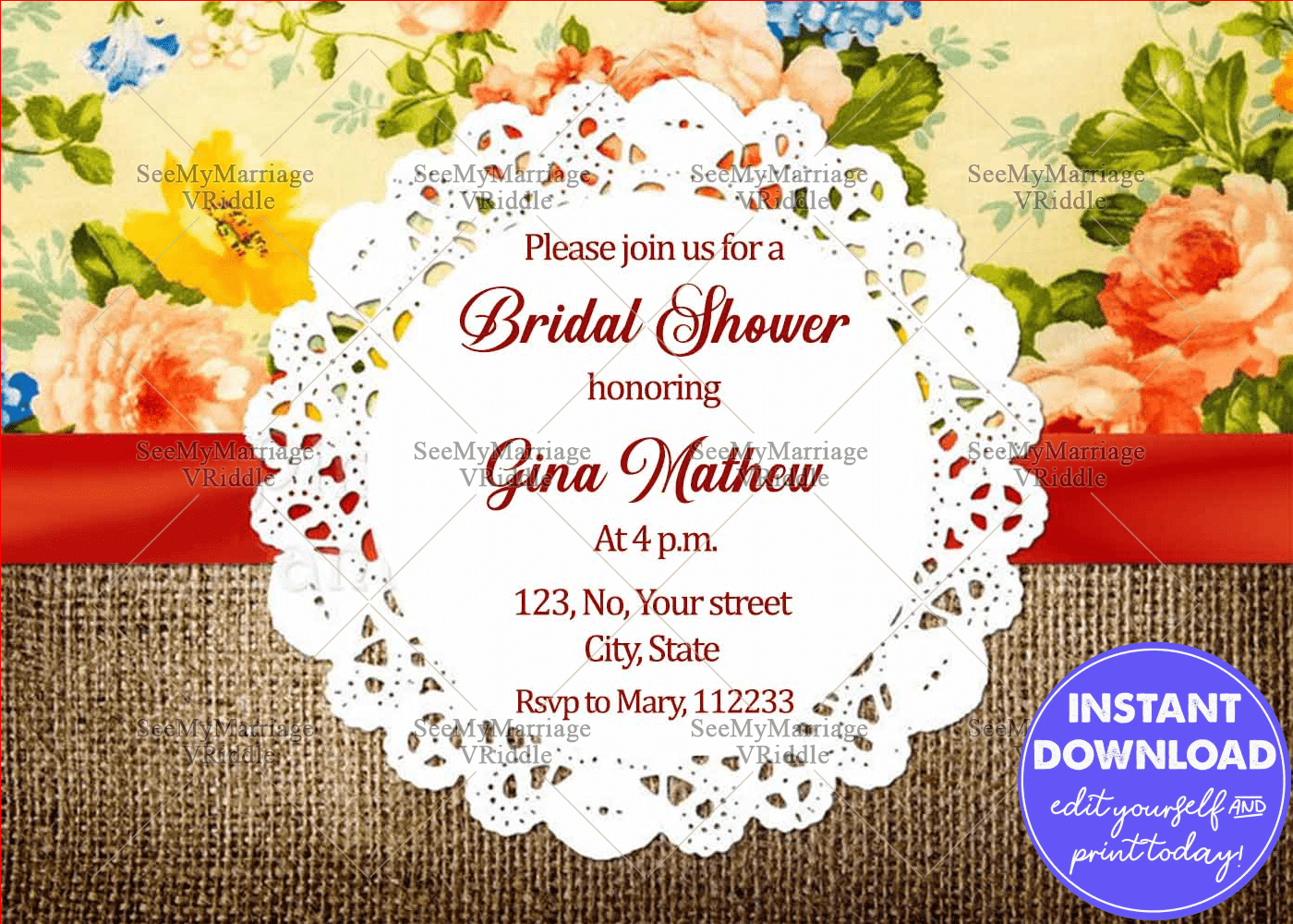 Floral Mehendi Bridal Shower Sangeet Invitation