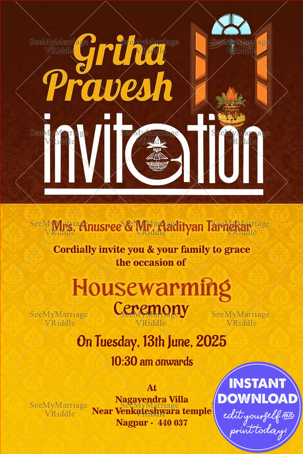 House Warming Modern Theme North Indian Style Whatsapp Invitation Card