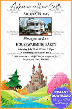 Love & Dreams Sweet Home House Warming Party Green Grass And Glass Bottle Theme Invitation