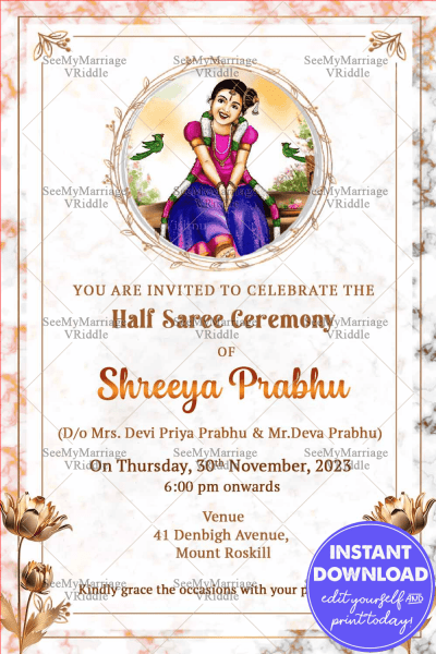 Puberty Ceremony Invitation E-card Cream Theme Background Decorated ...