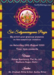 Griha Pravesh And Satyanarayan Puja Golden Boarder Theme Traditional Glossy Look Floral Whatsapp Invitation Card