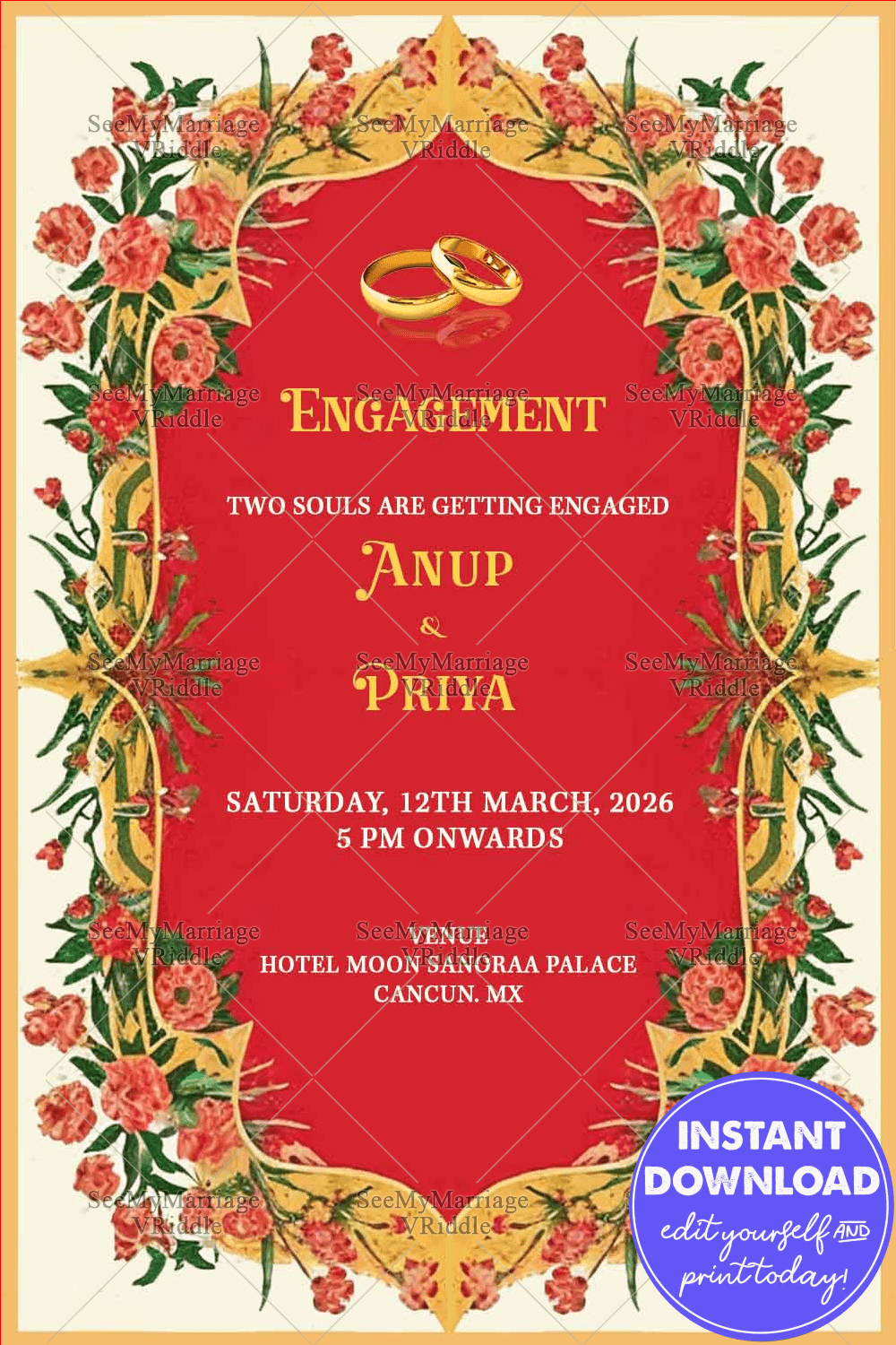Simple Floral Engagement Red Theme Unique Whatsapp Card