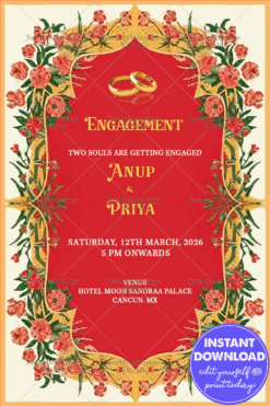 Simple Floral Engagement Red Theme Unique Whatsapp Card