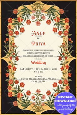 Simple Floral Wedding Red Theme Unique Whatsapp Card