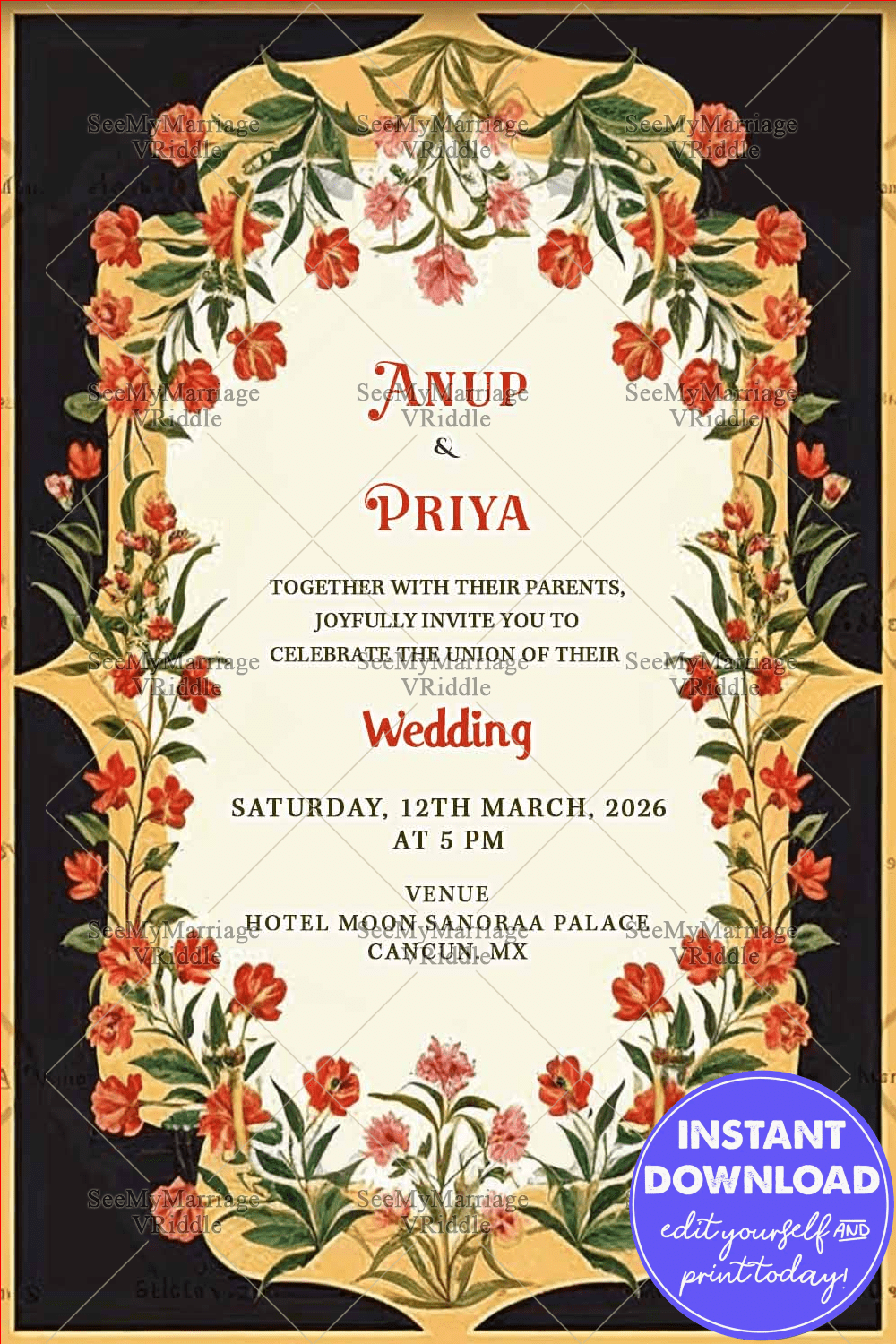 Simple Floral Wedding Red Theme Unique Whatsapp Card