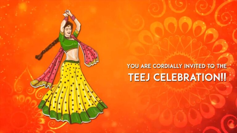 Teej Traditional Hindu Rotating Mandala Background Orange Theme Video Invitation | ID: 11528