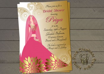 Hindu bride, pink dress, peacock patterns, golden theme mehendi invitation card, bridal mehendi, bride mehandi card invite, mehendi invitation card