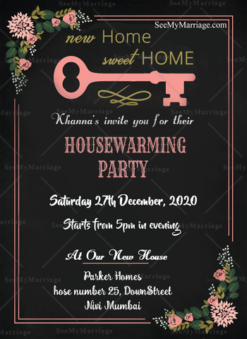 Lock & Key_floral Dark Theme House Warming Party Invitation E Card