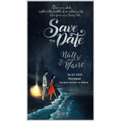 Sunshine At My Feet - Blue Sky, Sea Theme Modern Unique Cartoon Save The Date Card