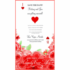 Jack And The Queen - Roses Red Playing Cards Theme Wedding Save The Date Card